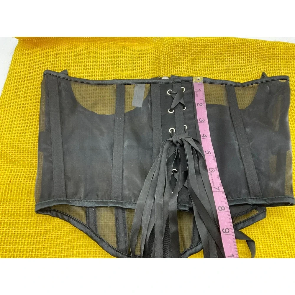 Unbranded Corset Belt Women XL Black Sheer Mesh Lace Up Boned Cincher Goth